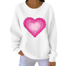 Damen-Sweatshirt mit Herzmotiv zum Valentinstag, gerippt, Rundhalsausschnitt, lang