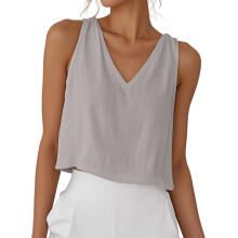 Débardeur sans manches à col en V pour femme, gris, taille M