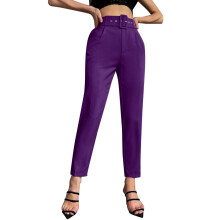 Damen-Baumwoll-Leinenhose mit hohem Bund und geradem Bein