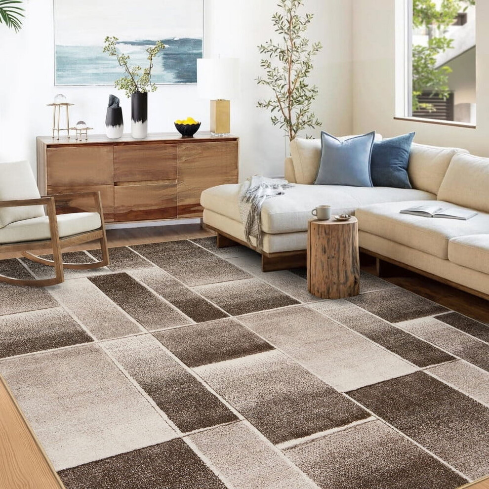 Geometric patchwork area rug brown 5x7 ft