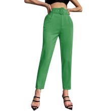 Damen-Hose mit hohem Bund und geradem Bein aus Baumwoll-Leinen-Mischgewebe