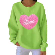 Damen-Sweatshirt mit Herzmotiv zum Valentinstag, gerippt, Rundhalsausschnitt, lang