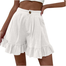 Weiße Damen-Shorts mit hohem Bund und weitem Bein, Größe L
