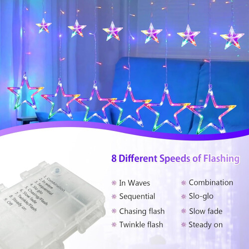 Star Curtain Lights 13.5FT 126LED 8 Modes Battery Powered 1