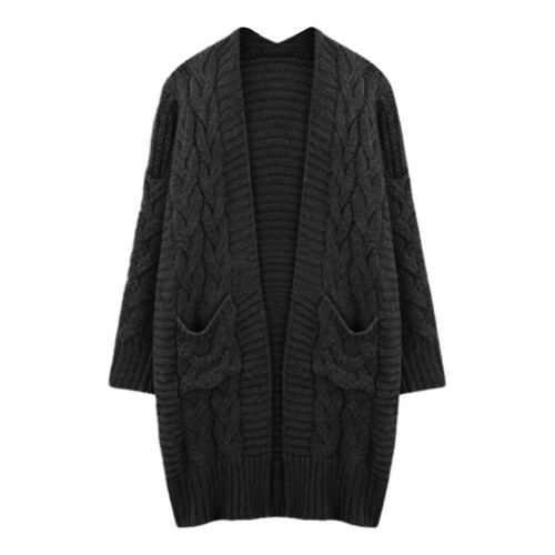 Dame strikket cardigan med åben front, mellemvægt
