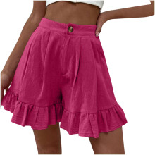 Naisten korkeavyötäröiset leveälahkeiset shortsit, väri hot pinkki,