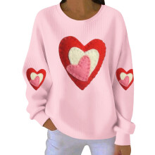 Naisten pitkähihainen valentinesydäncollegepaita ribbineuleella ja pitkähihaisella kauluksella