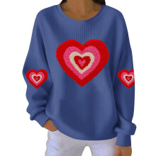 Damen-Sweatshirt mit Herzmotiv zum Valentinstag, gerippt