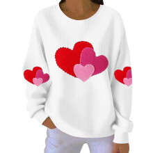 Naisten pitkähihainen valentinesydäncollegepaita ribbineuleella ja pitkähihaisella kauluksella