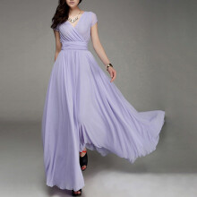 Paarse chiffon maxi-jurk voor dames met korte mouwen