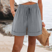 Damen-Leinenshorts, grau, Größe 3XL, mit Taschen und elastischem Bund