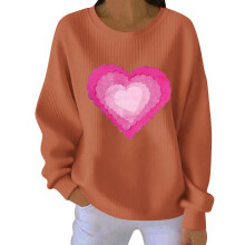 Damen-Sweatshirt mit Herzmotiv zum Valentinstag, gerippt