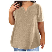 Dames T-shirt met korte mouwen en V-hals, maat XXL (plus size)
