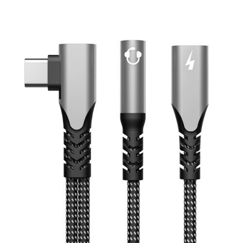 Type C til 3,5 mm hovedtelefonadapter med 60W PD og 90 vinkel