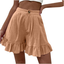 Pantaloni scurți largi cu talie înaltă pentru femei, kaki, XL