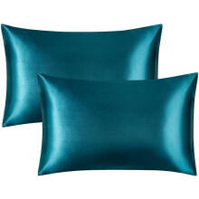 Seidensatin-Kissenbezüge mit Reißverschluss, 2er-Set, Türkis, Queen-Size