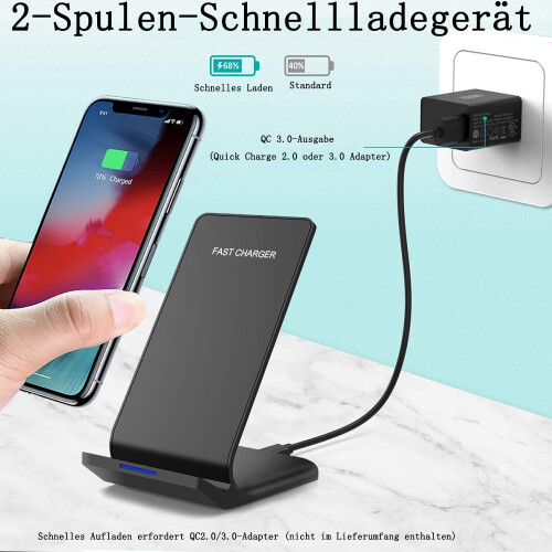 Base di ricarica wireless per Samsung e iPhone, colore nero 2
