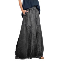 Jeansrock Damen Lang Fließend Stretch Grau S