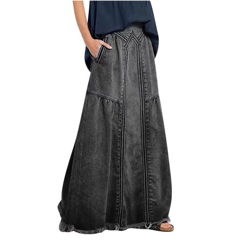Jeansrock Damen Lang Fließend Stretch Grau S