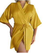 Robe courte pour femme, col en V, ouverture sur le devant, aspect soie, tailles S Ă XL