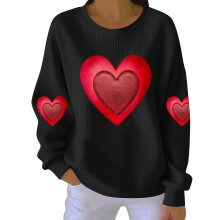 Naisten pitkähihainen valentinesydäncollegepaita ribbineuleella ja pitkähihaisella kauluksella