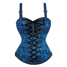 Women's Vintage 1920s Overbust Corset with Lace Trim and