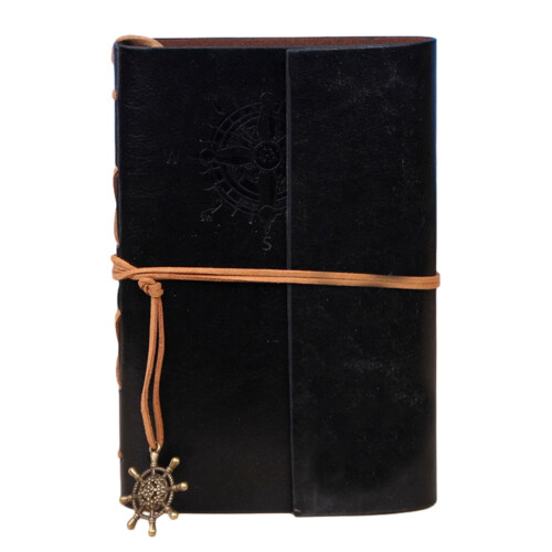 Vintage læderjournal håndlavet blank sort 1