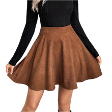 Boho-Fransenrock, hellbraun, hochtailliert, A-Linie, Mini