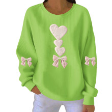 Damen-Sweatshirt mit Herzmotiv zum Valentinstag, gerippt