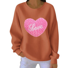 Sweat-shirt côtelé à motif cœur pour femme, idéal pour la Saint-Valentin