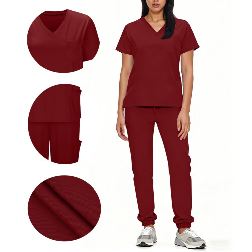 Black Scrubs Set for Women Solid Color Loose Fit 2X