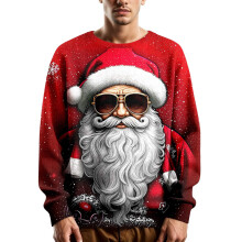 Pull de Noël homme, motif Père Noël, manches longues, col rond