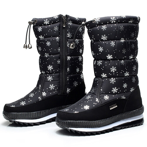 Damen-Winterstiefel, einfarbig, dicke Sohle 1