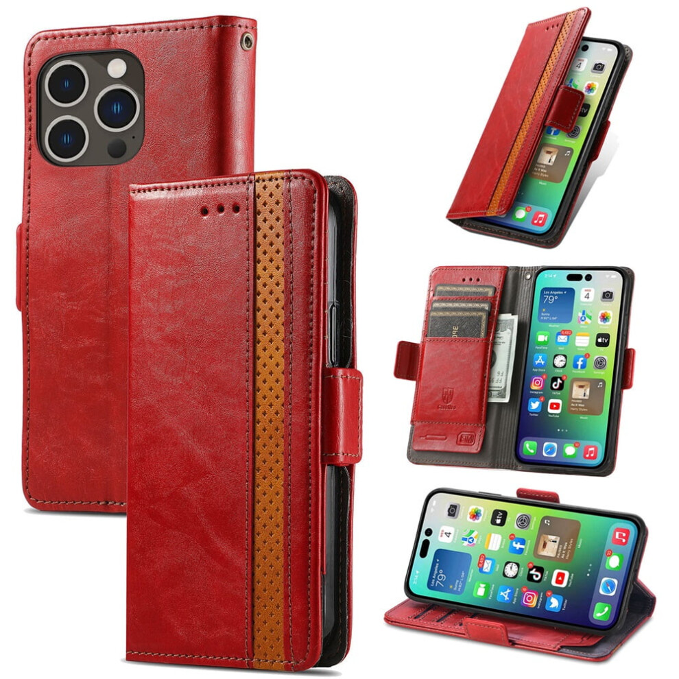 Iphone 14 Pro Max Leather Wallet Case Red 9418476952241