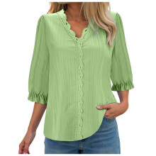 Women's T-Shirt Loose Fit V-Neck Color Block Light Green L