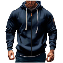Men's Solid Hoodie with Zipper Pocket and Drawstring