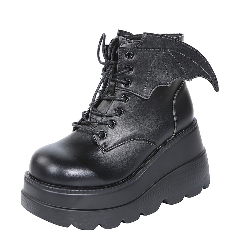 Women's Goth Ankle Boots With Bat Buckles And Chunky Black 9130661258500
