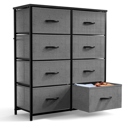 Fabric Dresser with 8 Drawers Grey