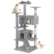 EDX Cat Tree Tower 54 inch Light Gray Multi-Level