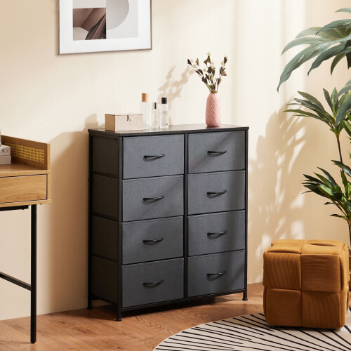 Fabric Dresser with 8 Drawers Gray