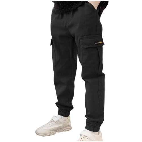 Pantaloni cargo da jogging da ragazzo in cotone nero