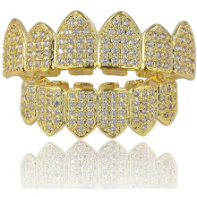 18K gold plated CZ grillz with molding bars