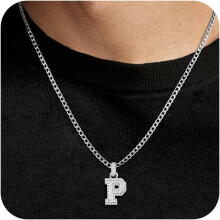 Initial pendant necklace for men 18K gold plated 20 inch