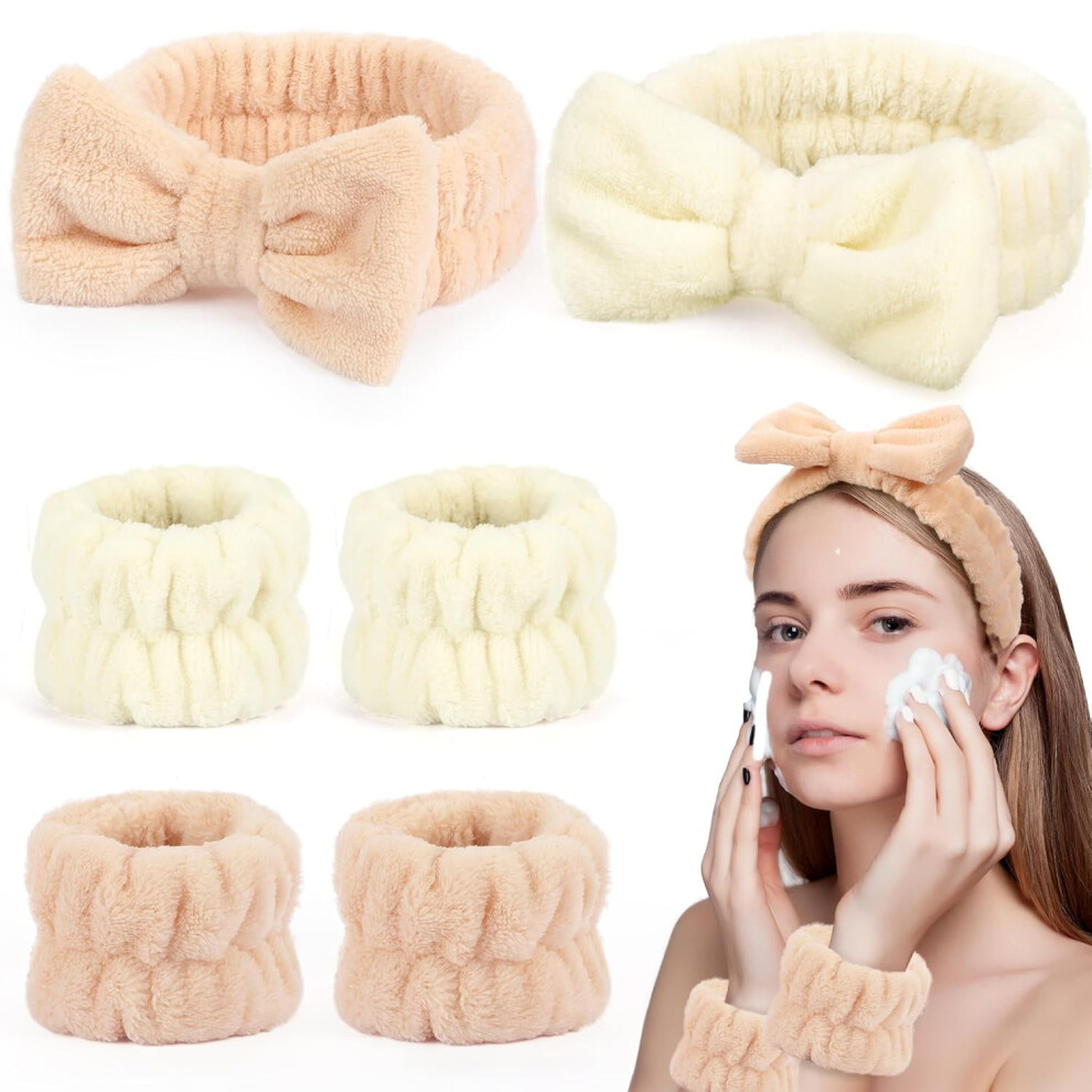 Soft Coral Fleece Spa Headbands with Wristband Set for