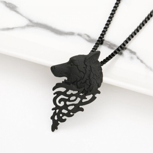 Men's Retro Wolf Head Pendant Necklace 1 piece 2