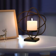 Iron Candlestick Ornament Ceramic Flower Black Gold
