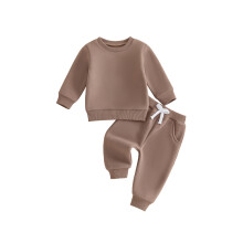 (6-12 Months, Coffee) Toddler Baby Winter Fleece Lined Outfit Long Sleeve Sweatshirt and Pants