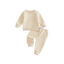 (12-18 Months, Beige) Toddler Baby Winter Fleece Lined Outfit Long Sleeve Sweatshirt and Pants