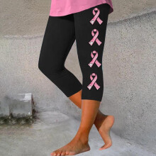 Dames Capri Leggings met hoge taille, roze lintprint.