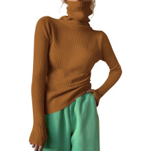 Damen-Rollkragenpullover, gerippt, schmal geschnitten, langärmelig